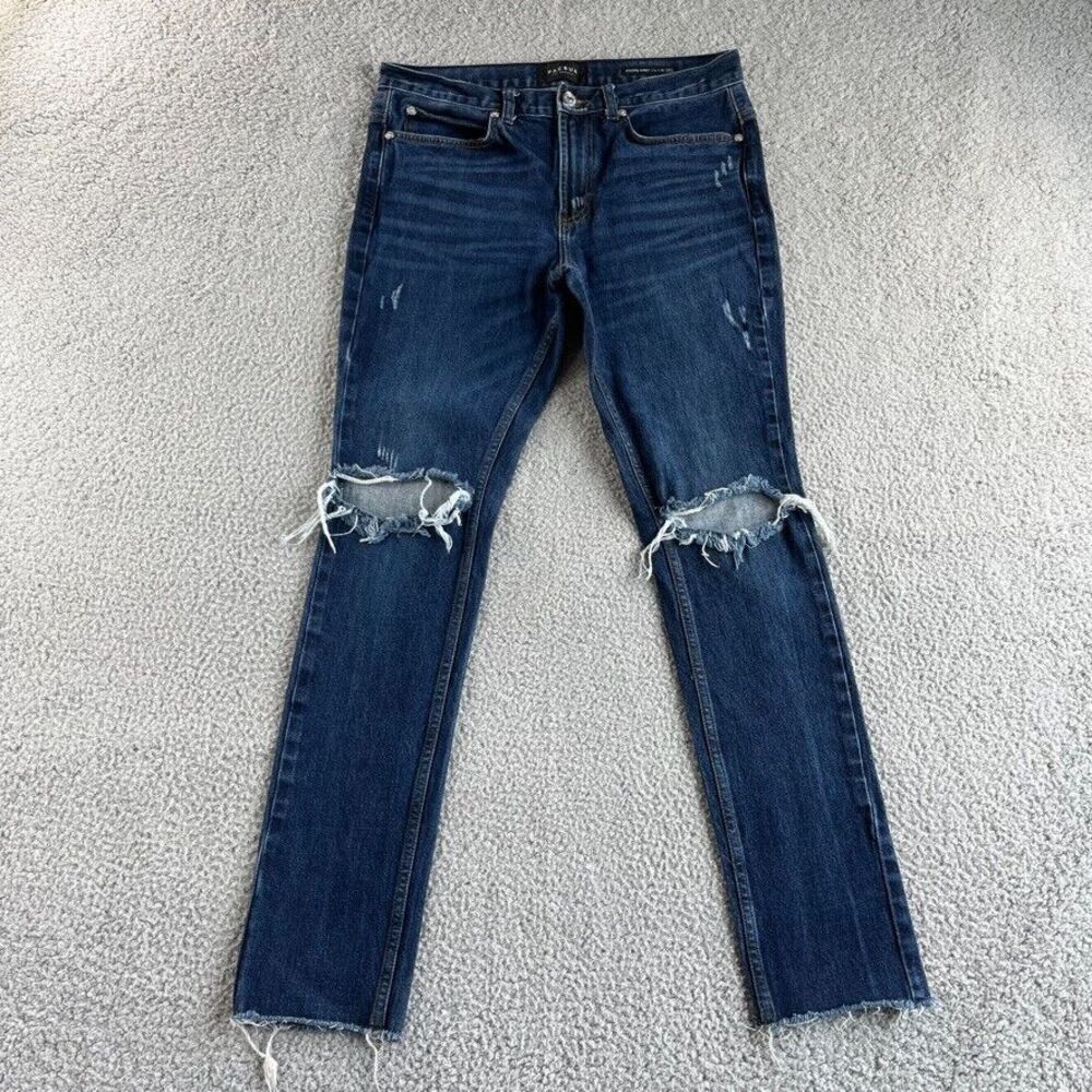 Pacsun Jeans Mens 32x32 Stacked Skinny Destroyed‎ Distressed Stretch Dark 33x31